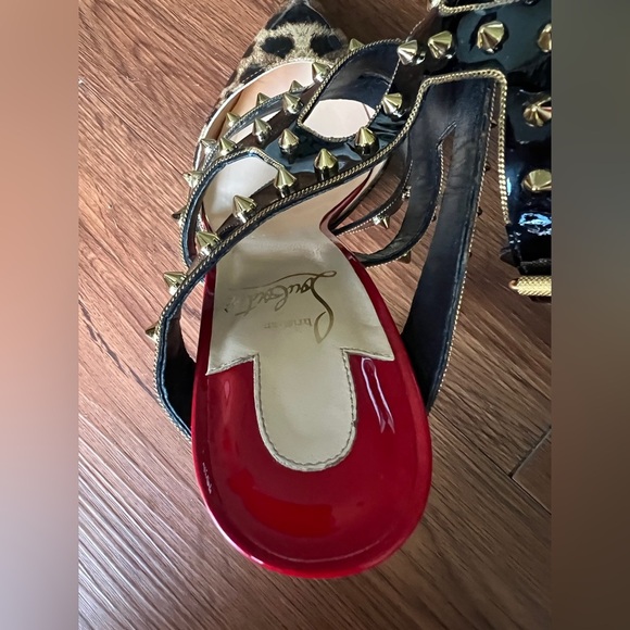 Christian Louboutin Patent Leopard Print Tchicaboum 100 Pumps 38.5 Version Brown - Picture 6 of 12